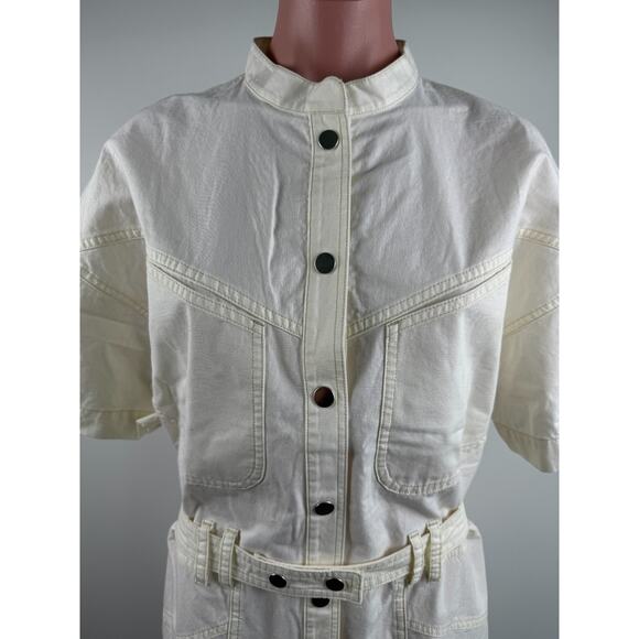 Isabel Marant Etoile Kiara Belted Cotton Poplin Romper Jumpsuit Ecru Sz 4 EU 36 - Picture 6 of 16